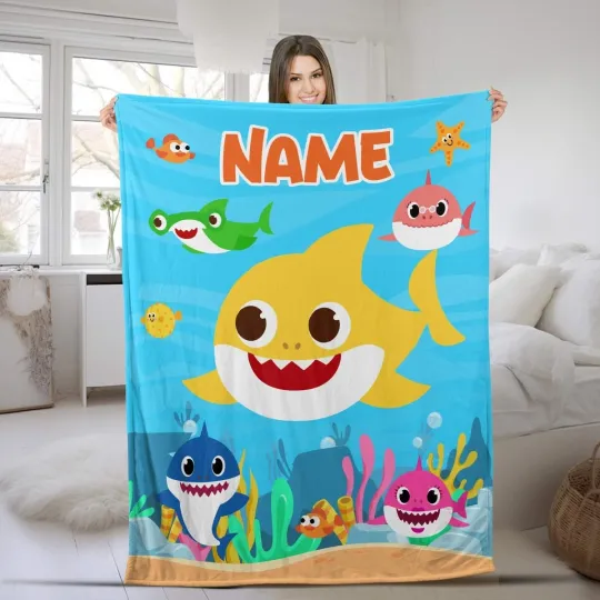Discover Personalized Cute Shark Toddler Flannel Blanket – Soft Cozy Throw