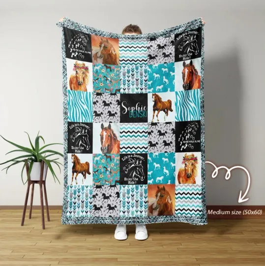 Discover Custom Name Flannel Horse Blanket Cozy Throw Gift for Horse Lovers