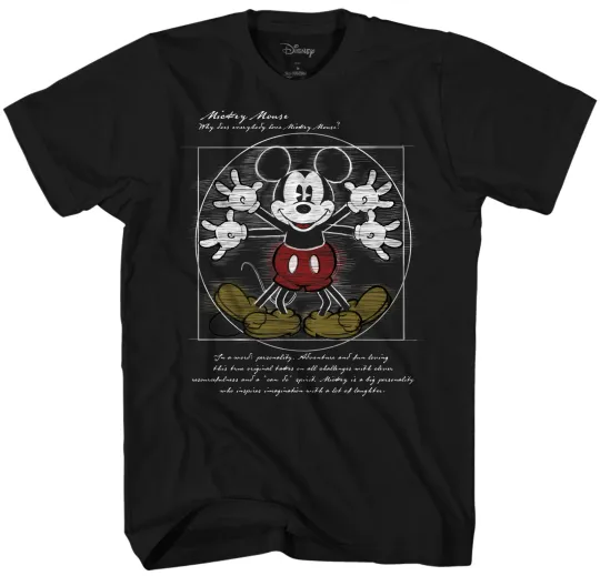 Discover Disney Vitruvian Mickey Mouse Men's Black T-Shirt New