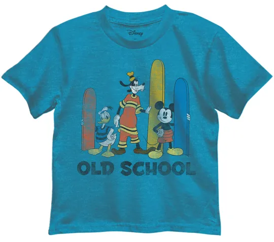 Discover Disney Mickey Goofy Donald Old School Juvy Boys Turquoise Heather T-shirt New