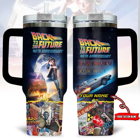 Discover Retro Time Travel Movie Inspired Tumbler with Handle 40oz