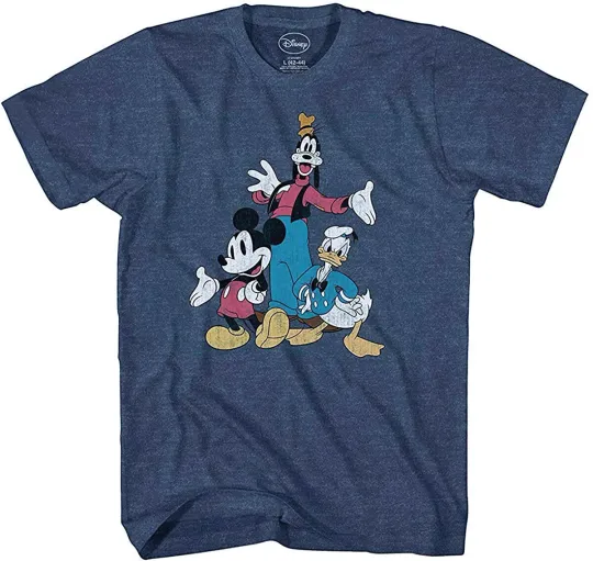 Discover Disney Mickey, Donald, Goofy Men's Navy Heather T-Shirt