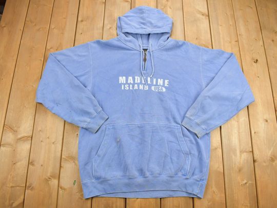 Discover Vintage 1990s Madeline Island Quarter Zip Hoodie / 90s Crewneck / Souvenir / Athleisure / Streetwear / Travel And Tourism