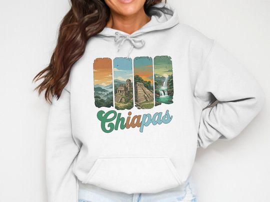Discover Chiapas Mexico Travel Hoodie, Mayan Pyramids, Waterfall Graphic