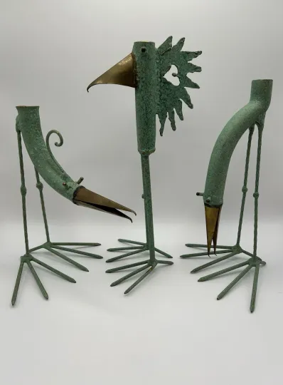 Discover Gino Bushini Metal Bird Candle Holder Sculptures 3 Vintage MCM Contemporary Art