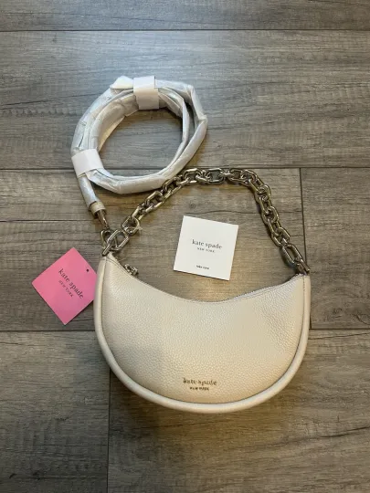 Discover Kate Spade Smile Leather Crossbody Ivory Small Chain Strap Bag Milk Glass NWT