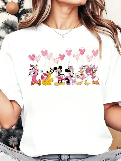Discover Disney T-Shirt Mickey Mouse Balloons Pink Men Women Unisex #5