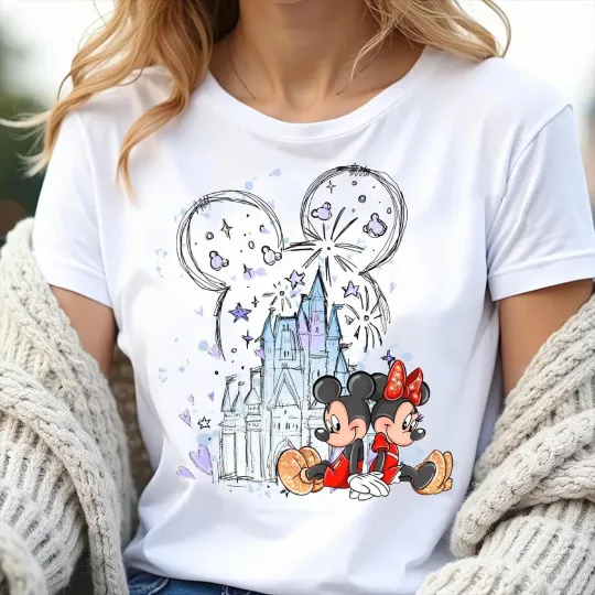 Discover Disney T-Shirt Happy Mickey And Minnie Castle Men Women Unisex #9