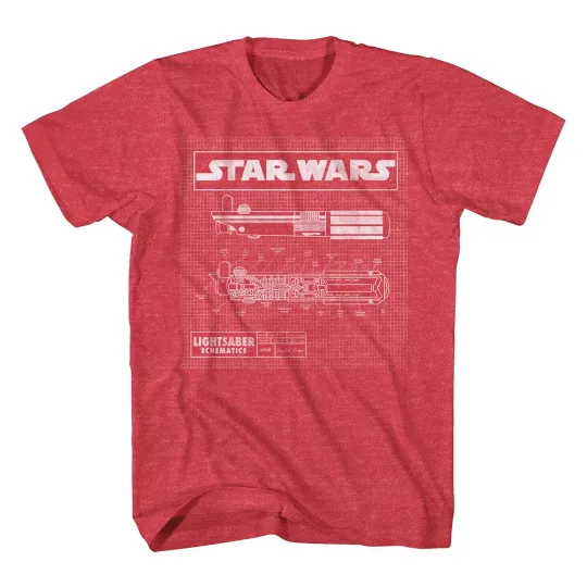 Discover Star Wars Lightsaber Schematics Red Heather Men's T-Shirt New