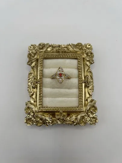 Discover Vintage Gold Tone Red Rhinestone Swirl Statement Ring Size 9 Art Deco Style