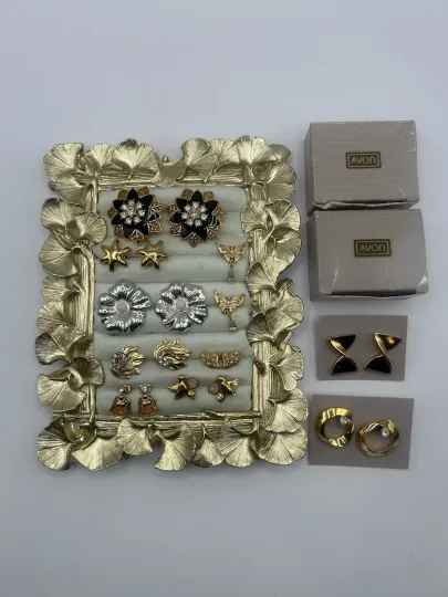 Discover Lot Of 10 Avon Pierced Earrings Mixed Styles Vintage Gold Tone Rhinestone Enamel