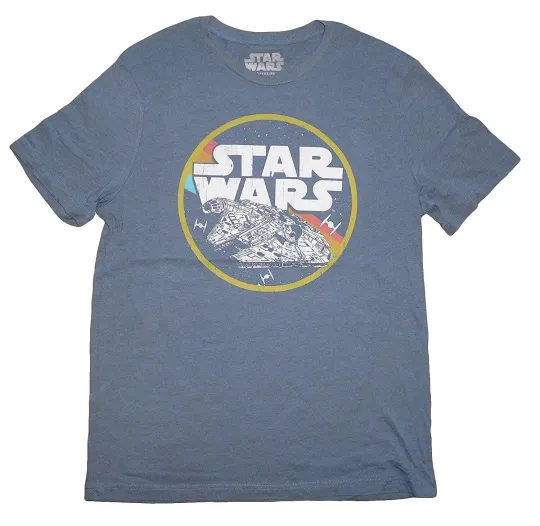 Discover Star Wars Millennium Falcon Circle Flight Navy Heather Men's T-Shirt New