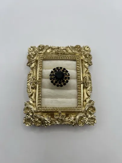 Discover Vintage Black Rhinestone Dome Cocktail Ring Adjustable Size 6.5 Gold Tone