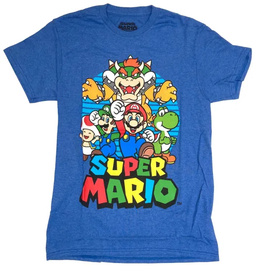Nintendo Super Mario Group Men's Royal Blue Heather T-Shirt