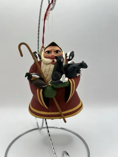 Discover Dept. 56 Santa Ornament With Animals CATS Noah’s Ark Matte Finish 3 x 4 x 5" VTG