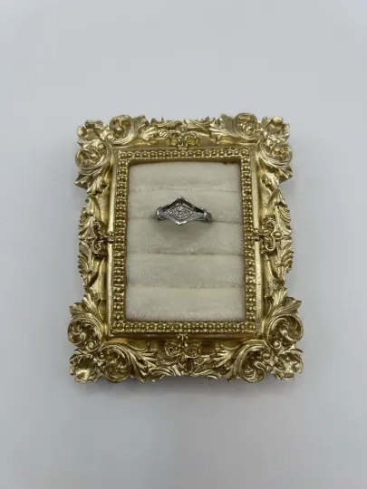 Discover Vintage Silver Tone Diamond Shape Costume Ring Clear Stones Size 5 Art Nouveau ￼