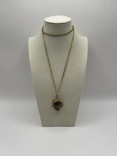 Discover Wire Wrapped Pyrite Style Stone Pendant Necklace Gold Tone Chain Artisan