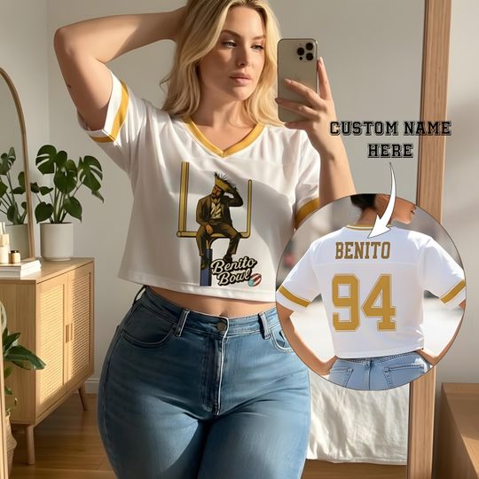 Discover Benito Bowl Custom Name and Number Mesh Football Crop Top, Personalized Team Benito 94 Sports Shirt, Game Day Outfit, Gift for Women