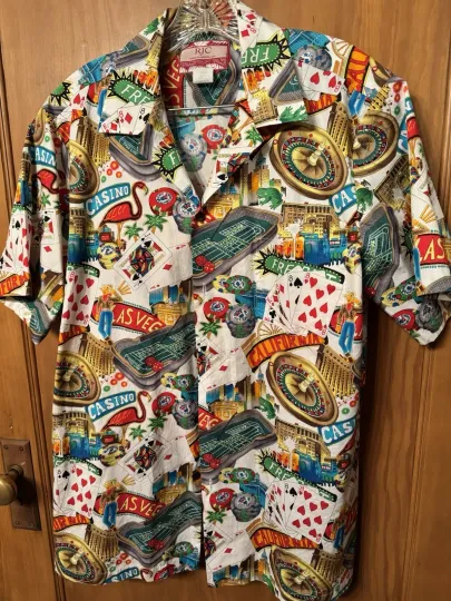 Discover RJC Las Vegas Poker Night Gambling Shirt Vintage 80s ButtonUp Shirt Sz L NWOT