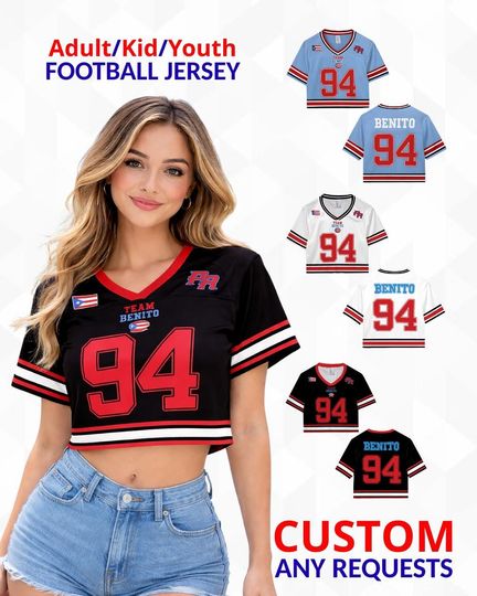 Discover Benito Crop Top Mesh Football Jersey, Puerto Rico Flag Crop Top Football Jersey Shirt, Gift for Unisex
