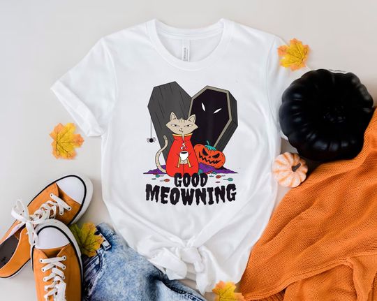 Discover Good Meowning Halloween Cat T-Shirt, Cute Vampire Cat Shirt for Girls, Halloween Party 2022 Gift
