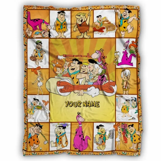 Discover Personalized Fred Flintstone Blanket, Cartoon Movies Custom Name Fleece Sherpa