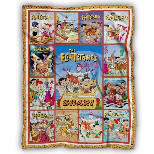 Discover Personalized Fred Flintstone Blanket, Cartoon Movies, Custom Name Fleece, Sherpa