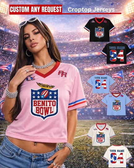 Discover Custom Puerto Rico Jersey Crop Top, Personalized Team Benito 94 Sports Shirt, Game Day Outfit, Gift for Women