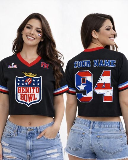 Discover Benito Custom Name and Number Jersey Crop Top, Personalized Team Benito 94 Sports Shirt, Game Day Outfit, Gift for Women