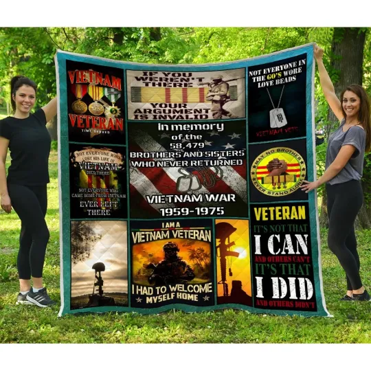 Vietnam Veteran Blanket, US Army Veteran Quilt Blanket Soft and Cozy Gifts Idea