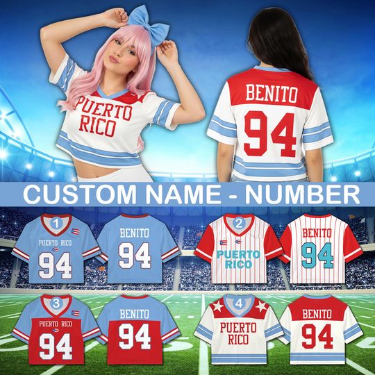 Discover Personalized Benito Puerto Rico Crop Top Football Jersey Boricua Benito Bowl Halftime 2026 Jersey Here For The Benito For Football Fans