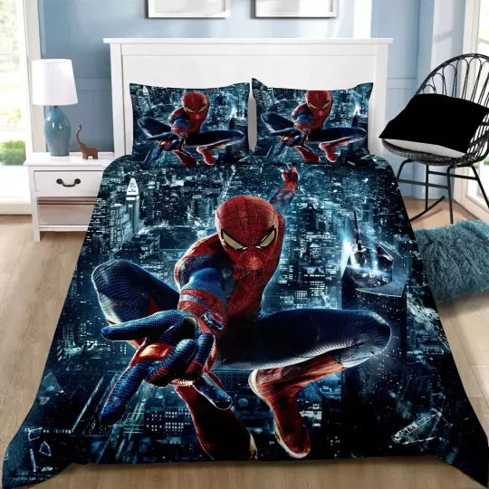 Discover Spiderman Heroes Quilt Duvet Cover Set Single Double Queen Black