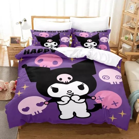 Discover Kuromi Cartoon Anime Duvet Cover Set with Pillowcases for Single, Double, Queen Bed