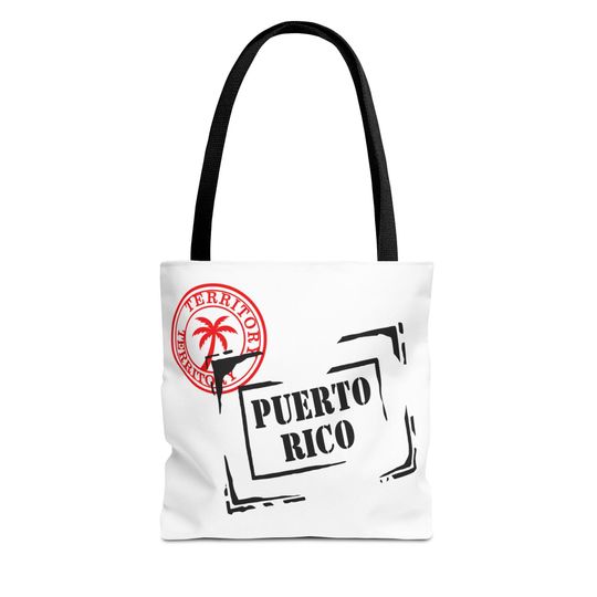 Discover Puerto Rico Passport Stamp Design, Travel Souvenir AOP Tote Bag, Great for Teachers, Students, Travel, Vacation or Tourism