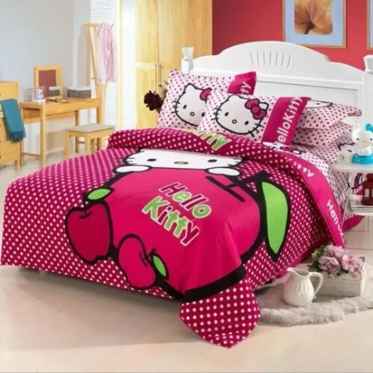 Discover Hello Kitty Mini Apple Polka Dots Quilt Cover + Sheet +2 Pillowcases 4PCS QUEEN