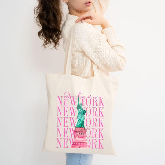 Discover New York Tote Bag, Statue of Liberty Pink