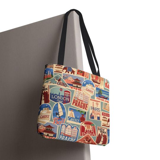 Discover Vintage Travel Postcards Tote Bag | All-Over Print Collage