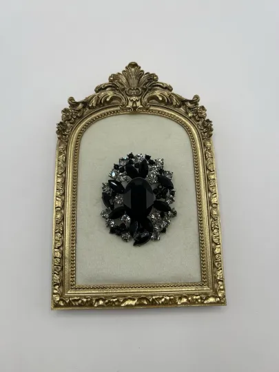 Discover Large Black Rhinestone Costume Brooch Statement Pin Silver Tone Vintage Style
