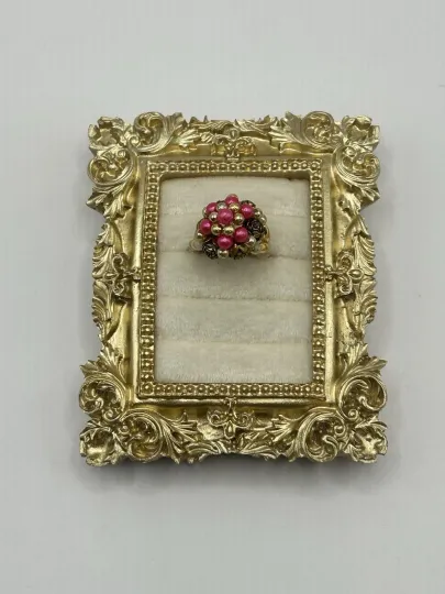 Discover Vintage Beaded Cluster Ring Size 6 Pink Gold Tone Costume Band Flowers Roses Fun