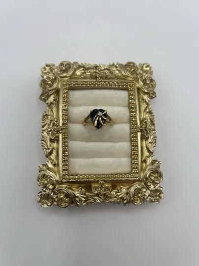 Discover Vintage Style Gold Tone Black Heart Ring w Rhinestone Accent Size 6 Jewelry Gift