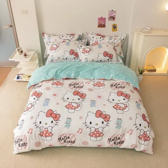 Discover Hello Kitty 100% Cotton Quilt Cover Sheet Set Double Queen 4pcs