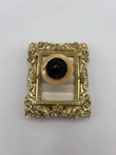 Discover Vintage Button Style Adjustable Ring Size 7.5 Handmade Black Peach Unique