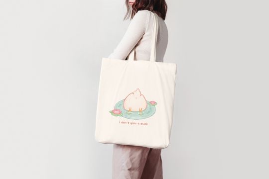 Discover I don't give a duck Bag | Cute Duck Tote Bag 100% Cotton | Shopping Bag | Jute Bag | Art Purse | Large Shopper Duck Lovers | Miamouz