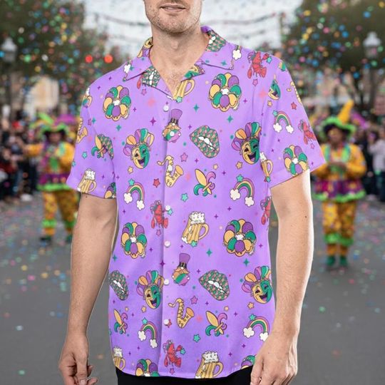 Discover Mardi Gras Hawaiian Shirt, Carnival Button-Up, New Orleans Party Shirt, Fat Tuesday Vacation Top