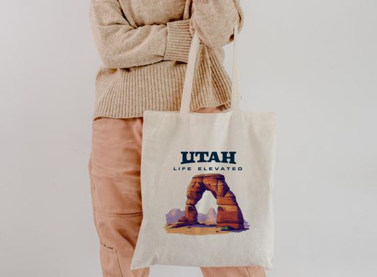 Discover Utah Arches National Park Tote Bag Life Elevated Souvenir Travel Gift for Nature Lovers and Hikers Cotton Canvas Tote Bag