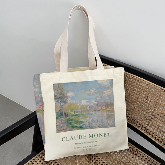 Discover Monet 'Spring By The Seine' Canvas Tote Bag with Zipper