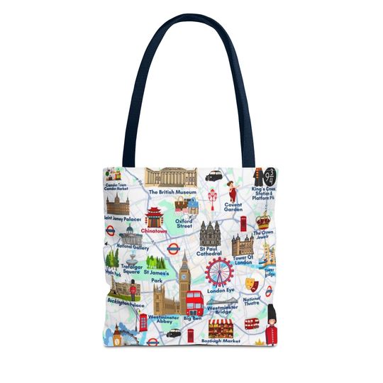 London Landmarks Tote Bag - Union Jack Flag Travel Bag, Big Ben Shopping Bag, UK Souvenir Handbag, England Theme Shoulder Tote, British