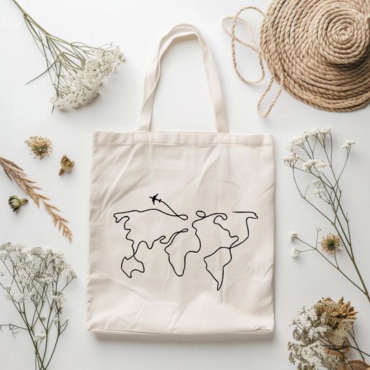 Discover Travel Tote Bag, Minimalist Plane Tote Bag, Wanderlust Gift, Eco Reusable Bag, Vacation Tote Bag, Travel Gift, Gift for Her, Travel Bag