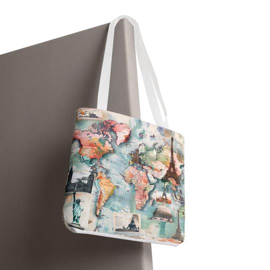 Discover Adventurous World Map Tote Bag - Eco-Friendly Travel Bag, Vintage Style Handbag, Ideal for Travelers and Tourists, Gift for Wanderlust