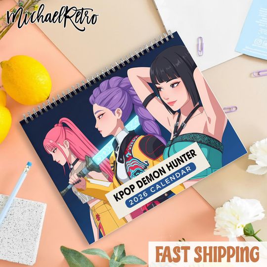 Kpop Demon Hunter Style Cartoon Calendar 2026 | Saja Boys | Huntrix Girls | Kpop Fan Decor